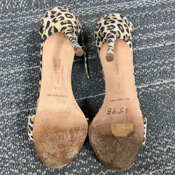 Manolo Blahnik Chaos Suede Leopard Print High Heel Sandals Size 38.5 - Picture 7 of 7